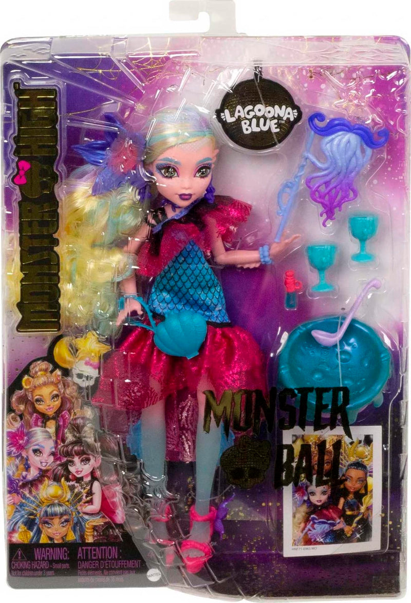 Monster High Monster Ball Doll, Lagoona Blue in Party Dress with Themed Accessories Including Balloons & Punch Bowl