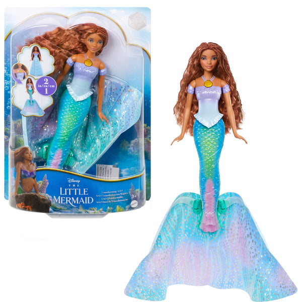 Mattel Disney The Little Mermaid Transforming Ariel Doll, Ariel with Brown Hair, 2-in-1 Doll Looks with Mermaid Fin and Princess Dress, Toys for Ages 3 and Up, One Doll, HLX13