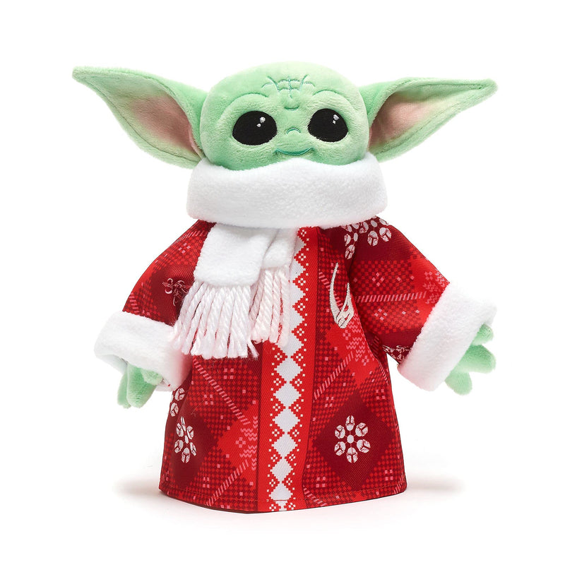 Disney Store Grogu Festive Small Soft Plush Toy, Star Wars: The Mandalorian, 31cm/12, Cuddly Character in Festive Print Robe and Chunky Scarf, Embroidered Details, Suitable for All Ages