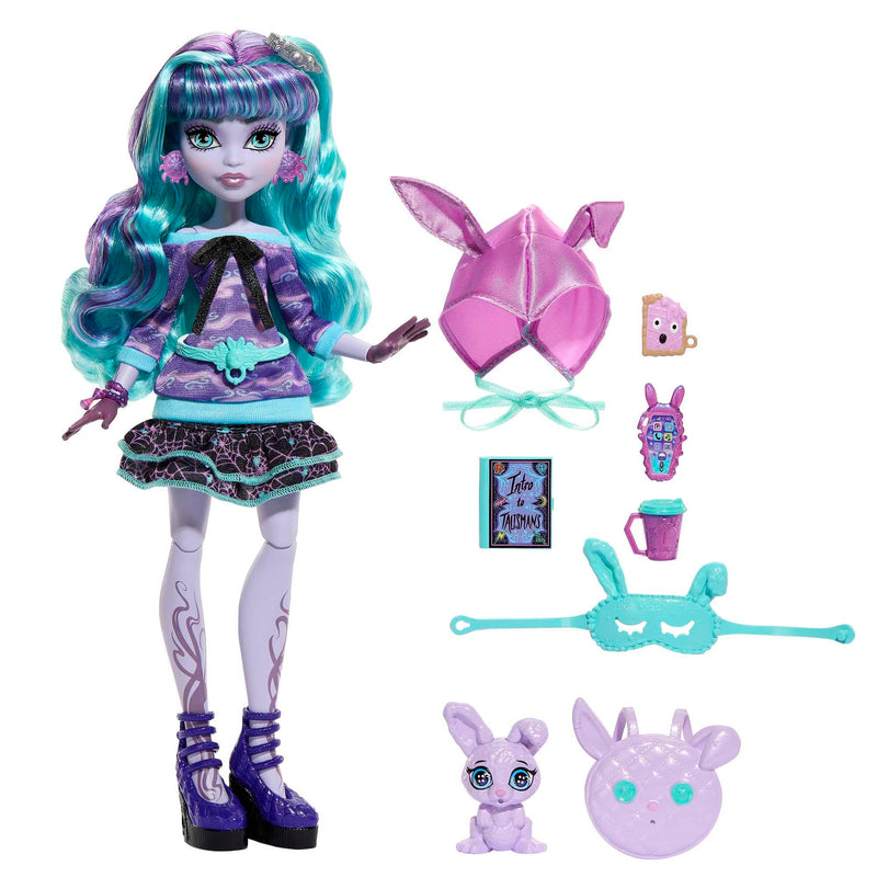 Monster High Doll and Sleepover Accessories, Twyla Doll with Pet Bunny Dustin, Creepover Party, HLP87