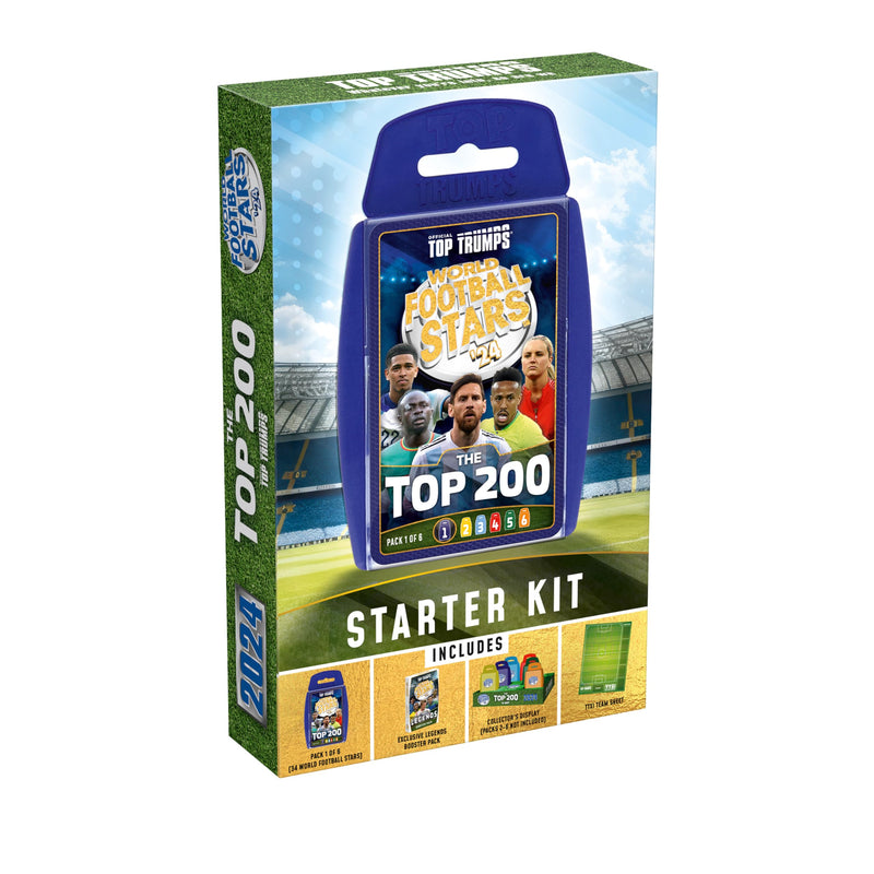 Top Trumps World Football Stars Top 200 Starter Kit Card Game, Play with Lionel Messi, Sadio Mane, Mac Allister, Ederson and Jamal Musiala, educational gift for ages 6 plus