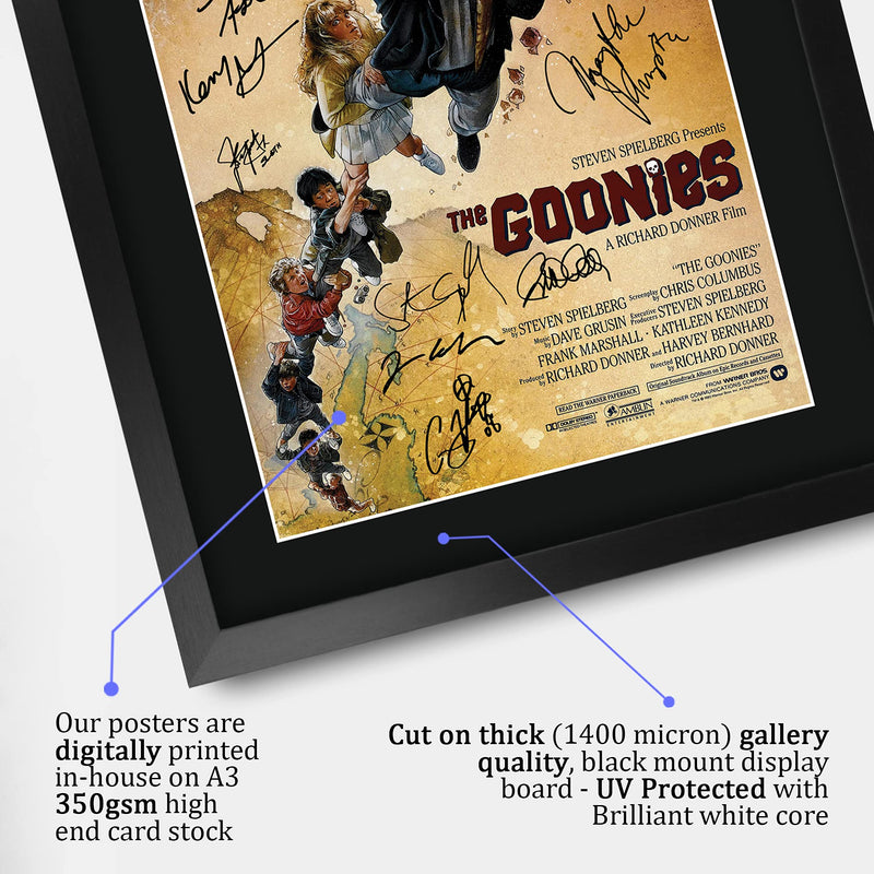 HWC Trading Goonies The Cast Gifts Printed Poster Signed Autograph Picture for Movie Memorabilia Fans - A3 Framed