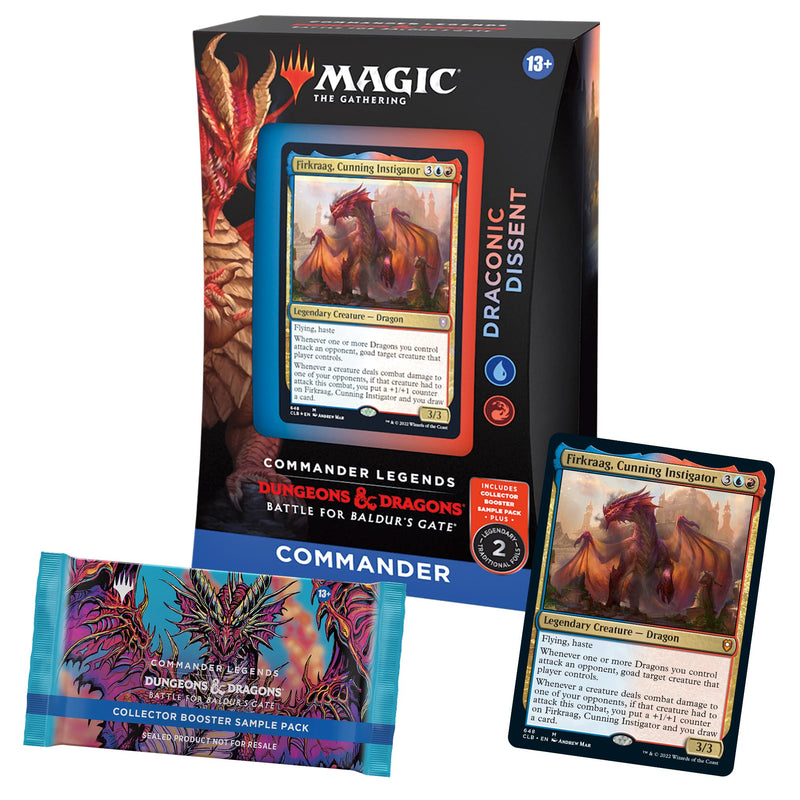 Magic: The Gathering Commander Legends: Battle for Baldur’s Gate Commander Deck – Draconic Dissent + Collector Booster Sample Pack