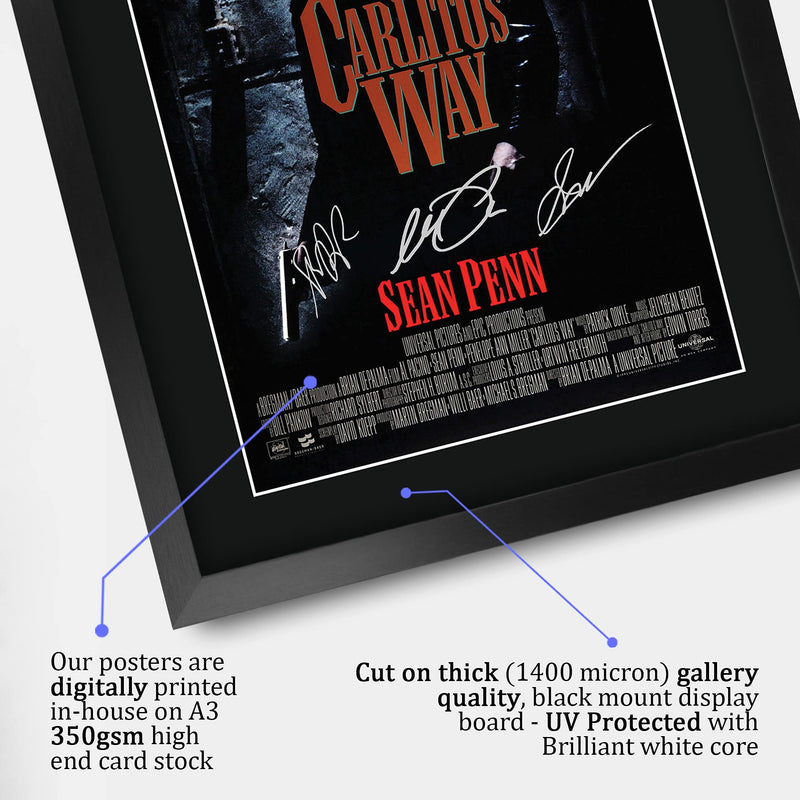 HWC Trading Carlitos Way The Cast Al Pacino Sean Penn Brian De Palma Gifts Printed Poster Signed Autograph Picture for Movie Memorabilia Fans - A3 Framed