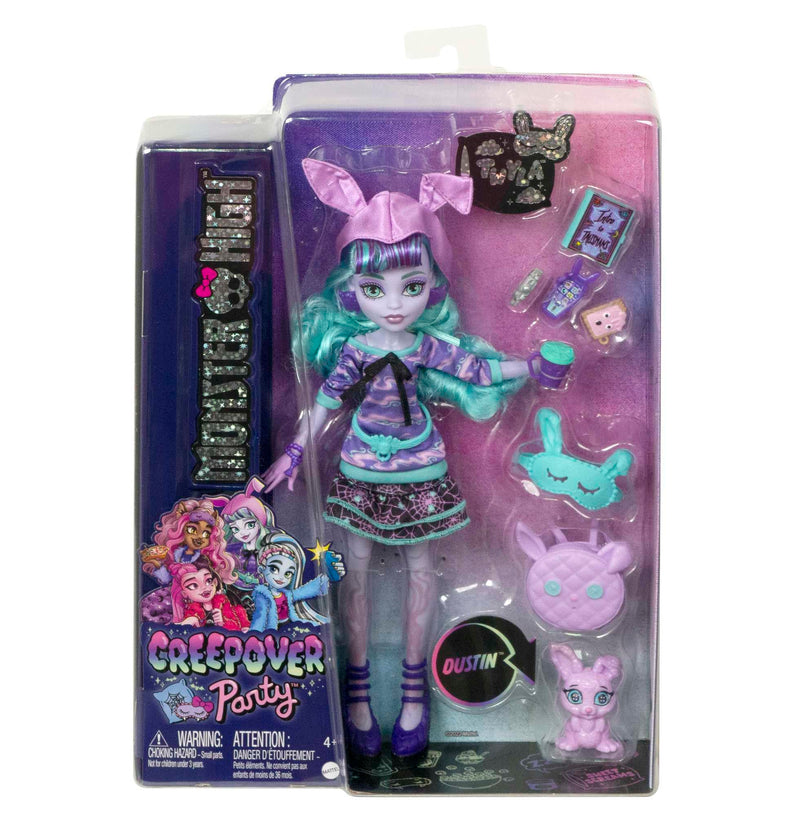 Monster High Doll and Sleepover Accessories, Twyla Doll with Pet Bunny Dustin, Creepover Party, HLP87