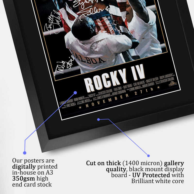 HWC Trading Rocky IV The Cast Rocky 4 Sylvester Stallone Dolph Lundgren Carl Weathers Gifts Printed Poster Signed Autograph Picture for Movie Fans A3 Framed