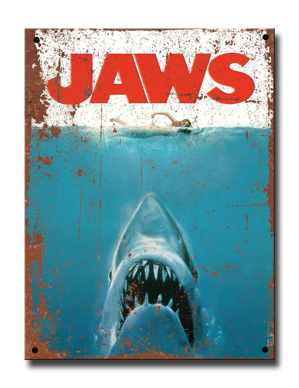 Jaws Film Rustic Metal Tin Sign Vintage Style Movie Picture Poster Merchandise for Cinema Room ideas or Funny Bathroom Hot Tub Home Cinema Accessories Man Cave Gift Gifts 20cm x 15cm