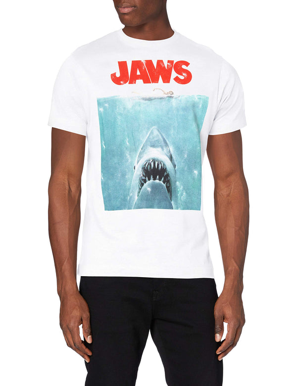Jaws Men's Movie Poster T Shirt, White (White White), L UK