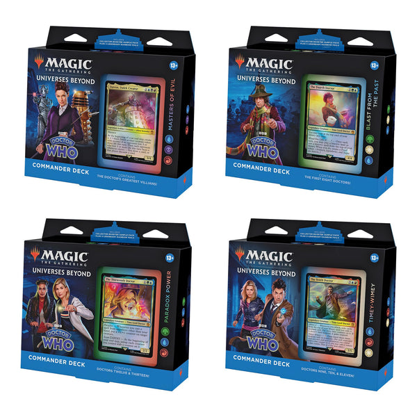 Magic The Gathering Doctor Who Commander Deck Bundle - Includes All 4 Decks (1 Masters of Evil, 1 Blast from The Past, 1 Timey-Wimey, and 1 Paradox Power Deck Set)