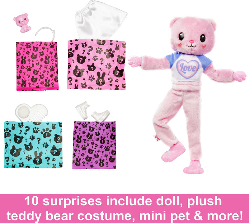 Barbie Cutie Reveal Doll & Accessories, Teddy Bear Plush Costume & 10 Surprises Including Color Change, “Love” Cozy Cute Tees, HKR04