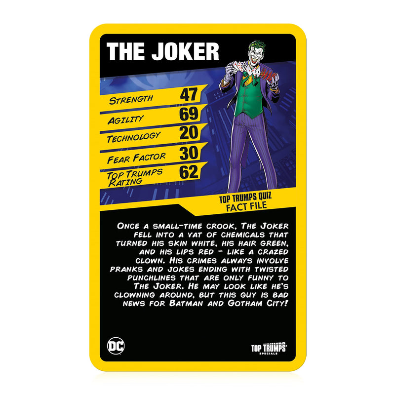 Top Trumps Batman Specials Card Game, DC Comics heroes and villains from Gotham City include Batman, The Joker, Deathstroke, Harley Quinn and Robin, gift and Toy for Boys and Girls Aged 6 plus