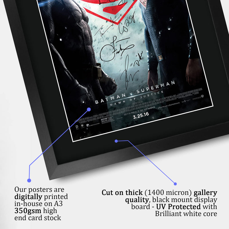 HWC Trading Batman Vs Superman The Cast Ben Affleck Henry Cavill Gifts Printed Poster Signed Autograph Picture for Movie Memorabilia Fans - A3 Framed