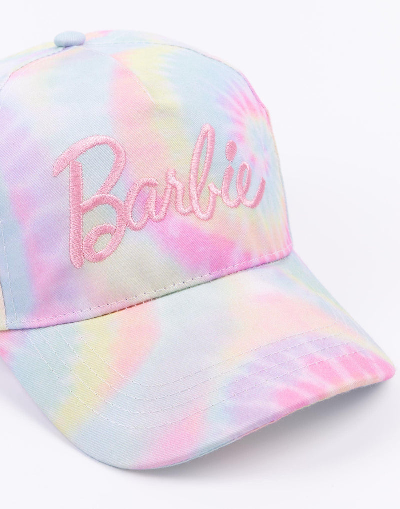 Barbie Cap for Girls | Adjustable Multicoloured Tie Dye Snapback Hat for Kids & Teens | Embroidered Classic Logo Curved Brim Cap Headwear, Soft Crown with Peak | Movie Doll Merchandise Gift for Her