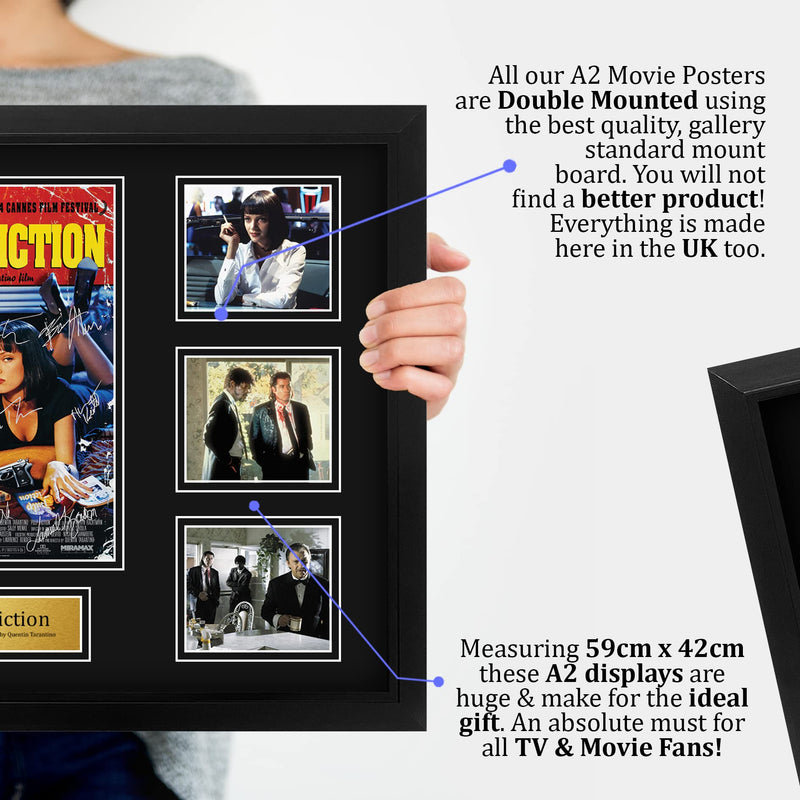 HWC Trading FR A2 Pulp Fiction Gifts Printed Signed Autograph Presentation Display Montage for Movie Memorabilia Fans - A2 Framed