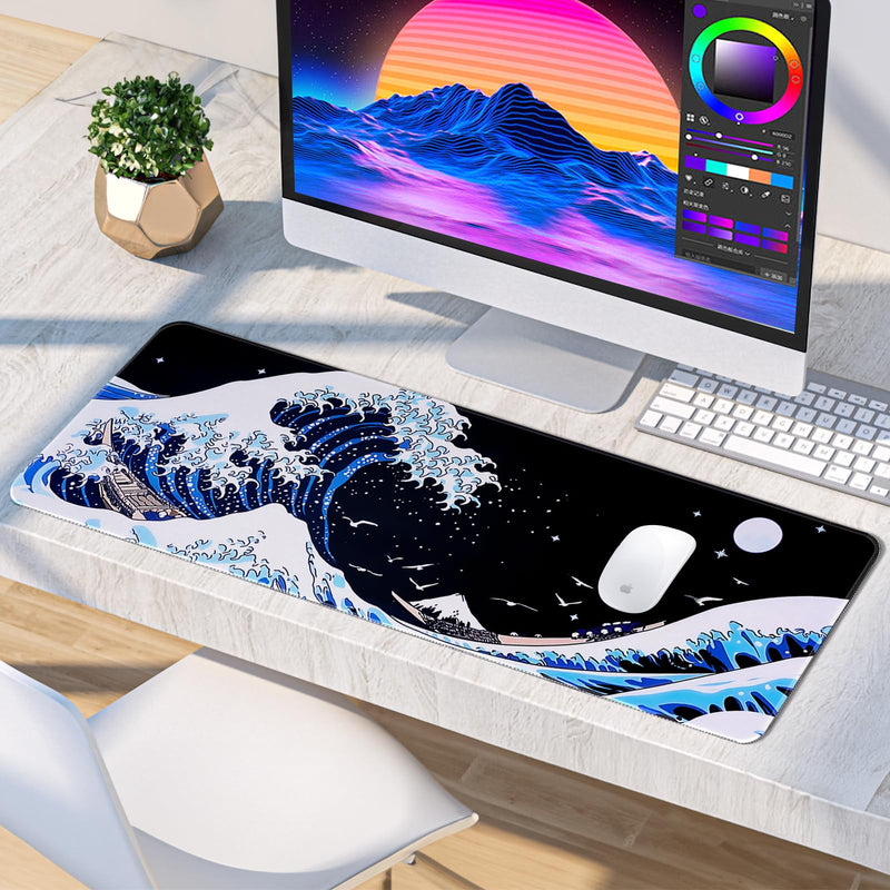 YUWLDD Mouse Pad Gaming Large Desk Pad (31.5 x 11.8 x0.12 inch) Washable Large Mouse Mat, Japanese Mouse Pad with Anti-Slip Rubber Base, Extended Mouse Pad for Office & Home.