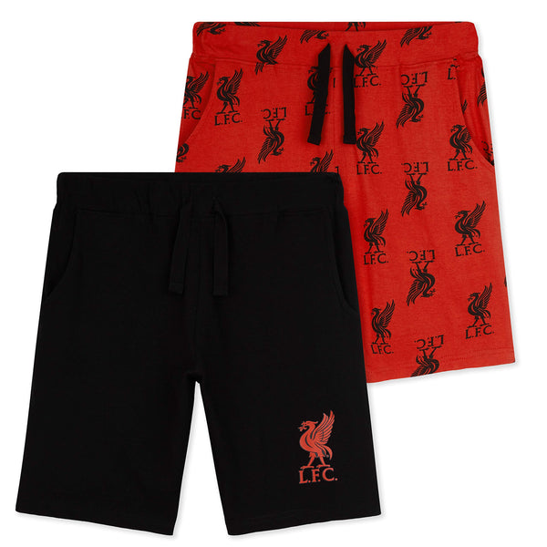 Liverpool F.C. Boys Shorts, Casual Cotton Jogger Shorts, Official Merchandise Liverpool Football Club Gifts for Boys & Teenagers (Red/Black, 7-8 Years)