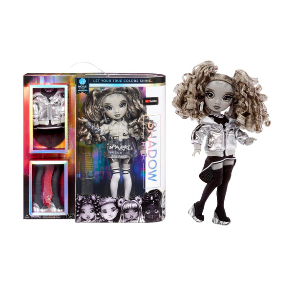 Rainbow High Shadow High Series - NICOLE STEEL - Greyscale Fashion Doll with Curly Hair, Two Designer Outfits, & Accessories - Collectable - For Kids Ages 6+