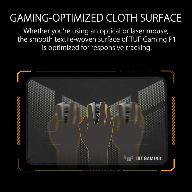 ASUS TUF Gaming P1 Portable Gaming Mouse Pad | Optimized Cloth Surface, Nano-Coated, Water-Resistant, Durable Anti-fray Stitching, and Non-Slip Rubber Base