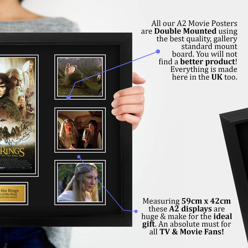 HWC Trading FR A2 Lord of the Rings - Fellowship of the Ring Gifts Printed Signed Autograph Presentation Display Montage for Movie Memorabilia Fans - A2 Framed