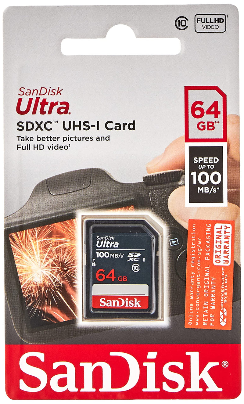 SanDisk Ultra 64GB SDXC Memory Card, up to 100MB/s, Class 10, Black/Grey