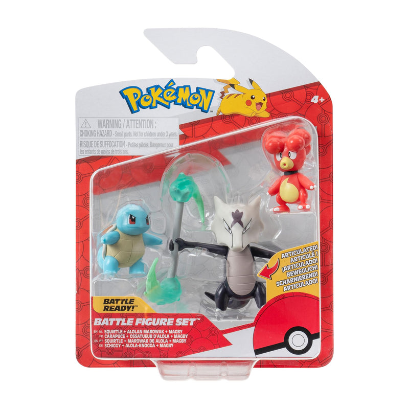 Pokémon Battle Figure 3 Pack - Features 2-Inch Magby and Squirtle and 3-Inch Alolan Marowak Battle Figures