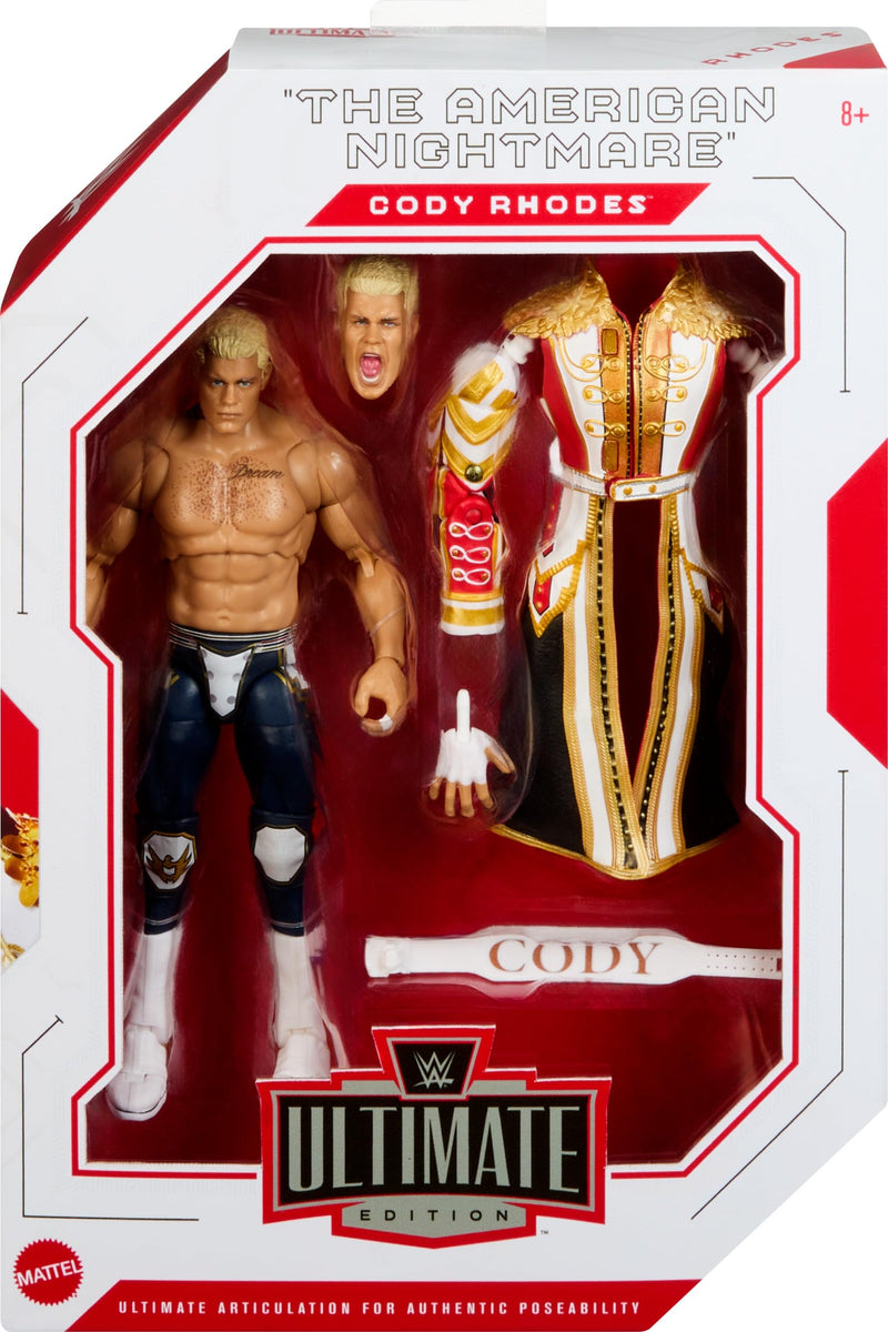 Mattel WWE Ultimate Edition Action Figure & Accessories, 6-inch Cody Rhodes Collectible Set, Swappable Heads & Hands, Entrance Gear & 30 Articulation Points