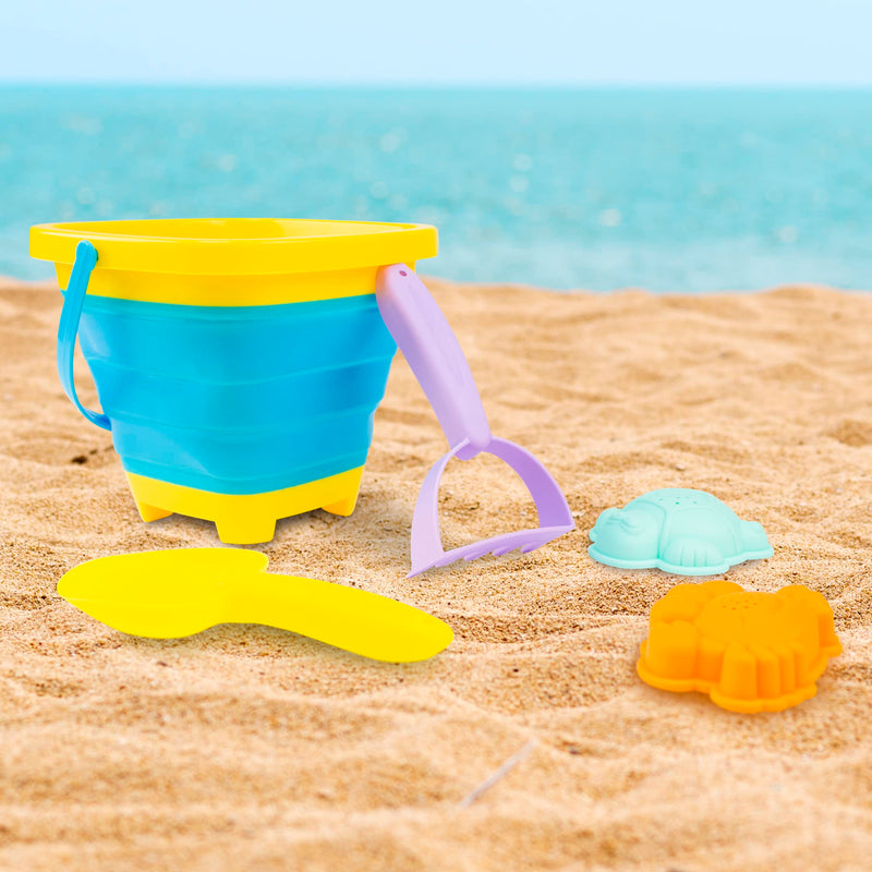abeec 5 Piece Foldable Beach Bucket Set With A Collapsible Beach Bucket & Sand Pit Toys Included - Beach Toys - Outdoor Toys - Water Toys - Sand Toys