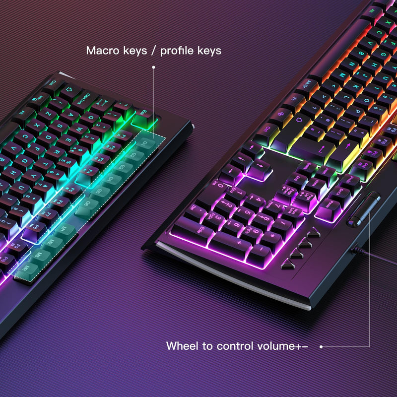 OMOTON Gaming Keyboard with Wrist Rest, RGB Backlit Ergonomic Gaming Keyboard, 115 keys Full Size USB Wired Silent Membrane Keyboard for PC/Computer/Laptop, QWERTY UK Layout, Black