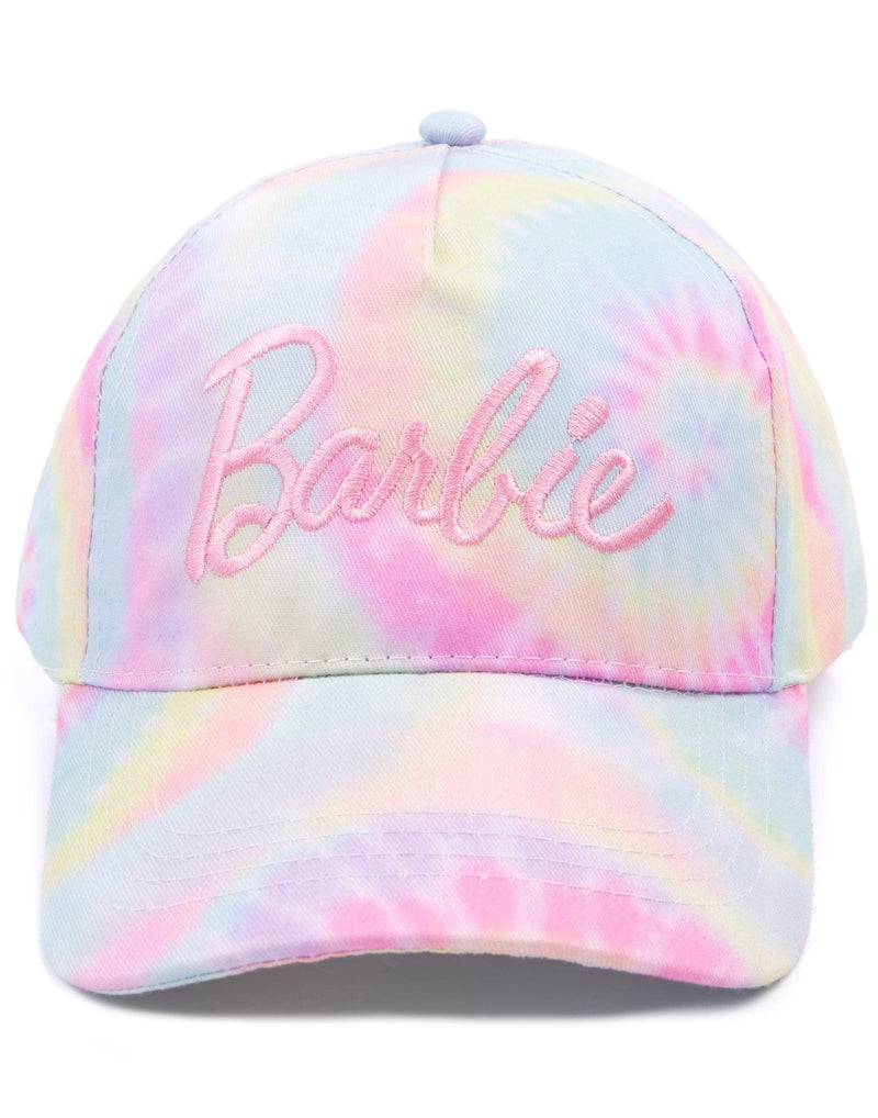 Barbie Cap for Girls | Adjustable Multicoloured Tie Dye Snapback Hat for Kids & Teens | Embroidered Classic Logo Curved Brim Cap Headwear, Soft Crown with Peak | Movie Doll Merchandise Gift for Her