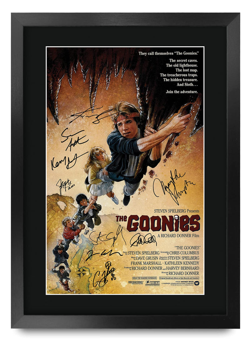 HWC Trading Goonies The Cast Gifts Printed Poster Signed Autograph Picture for Movie Memorabilia Fans - A3 Framed