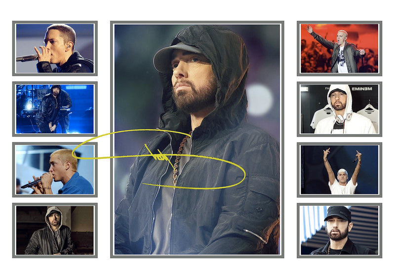 Eminem Autograph Poster Print - Limited Edition Collage Of The Music Legend - Signed Collector Merchandise For Fans And Rap Music Lovers (Unframed, A3 (40x30cm))