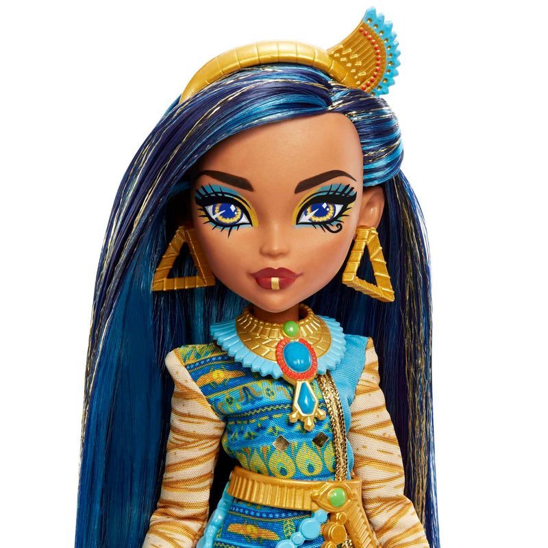 Monster High Doll, Cleo De Nile with Accessories and Pet Dog, Posable Fashion Doll with Blue Streaked Hair, HHK54