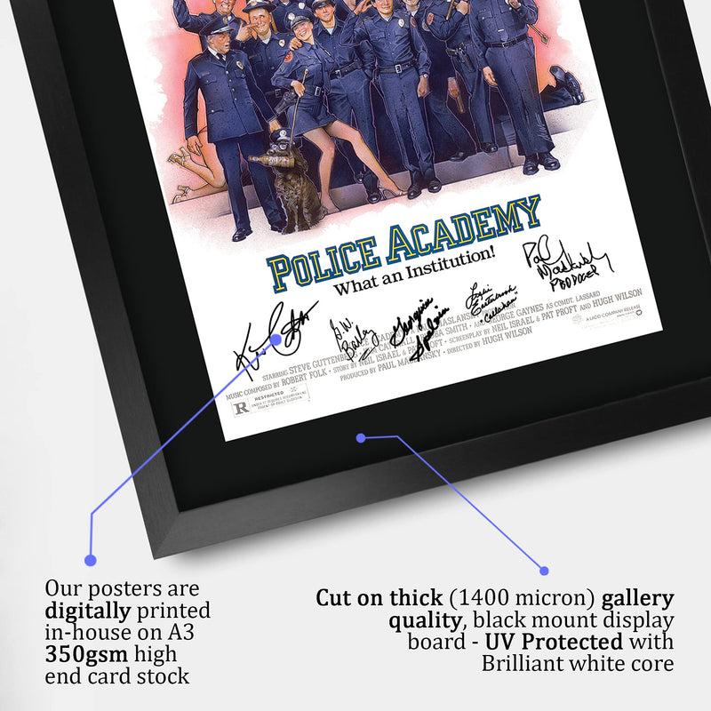 HWC Trading FR A3 Police Academy Steve Guttenburg Gifts Printed Poster Signed Autograph Picture for Movie Memorabilia Fans - A3 Framed