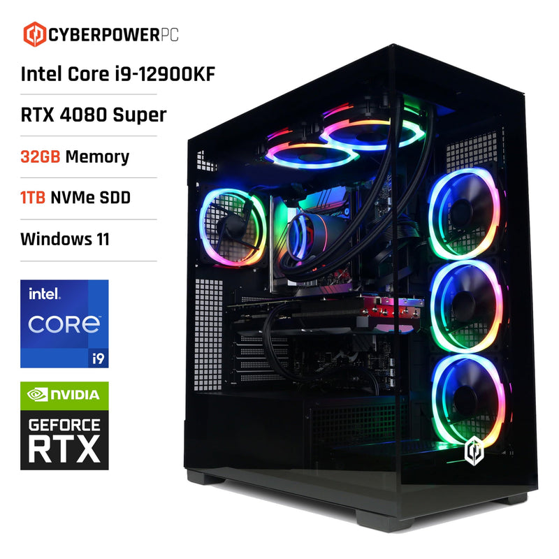 CYBERPOWERPC Luxe Gaming PC - Intel Core i9-12900KF, Nvidia RTX 4080 Super 16GB, 32GB RAM, 1TB NVMe SSD, 750W 80+ PSU, Wi-Fi, Liquid Cooling, Windows 11, Prism RGB