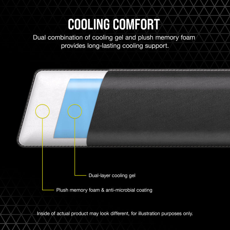 Corsair Cushioned Dual-Layer Palm Rest - Tenkeyless - Plush Memory Foam - Cooling Gel - Anti-Microbial Coating - Durable Anti-Fray Stitching - Black