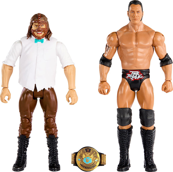 Mattel WWE Action Figure Battle Pack 2 Pack with WWE Championship Title Championship Showdown The Rock vs Mankind (HLL81)