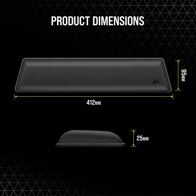 Corsair Cushioned Dual-Layer Palm Rest - Tenkeyless - Plush Memory Foam - Cooling Gel - Anti-Microbial Coating - Durable Anti-Fray Stitching - Black