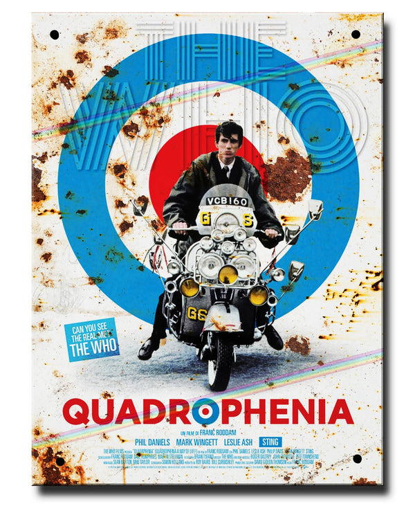 Quadrophenia The Movie Classic Film Metal Poster Sign featuring The Who, Vespa Mod Gift for Man Cave Scooter Memorabilia Artwork Union Jack Colours Merchandise