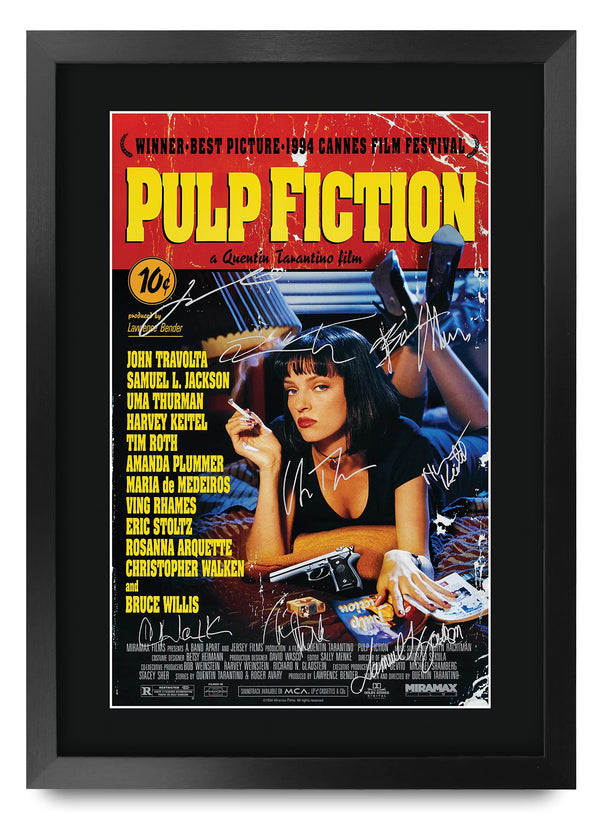 HWC Trading Pulp Fiction The Cast Bruce Willis Samuel L Jackson Gifts Printed Poster Signed Autograph Picture for Movie Memorabilia Fans - A3 Framed