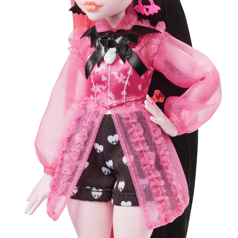 Monster High Draculaura Doll, Fashion Vampire Doll with Pink and Black Hair, Toy Bat Count Fabulous and Doll Accessories, Toys for Ages 4 and Up, One Doll, HHK51