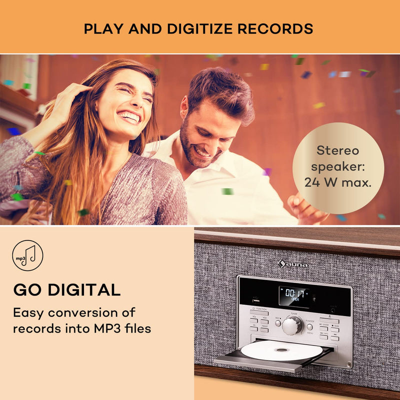 Auna Vinyl Record Player, Vinyl Records CD & USB Turntable Record Players for Vinyl with Speakers, Home Audio Record Players, Retro Vintage Bluetooth Turntable, Speakers Stereo Systems with Turntable