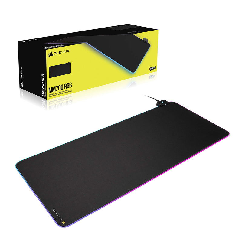 Corsair MM700 RGB Extended Cloth Gaming Mouse Pad - 930mm x 400mm - 360° RGB Lighting - Two USB Port Hub - Thick Rubber - Black