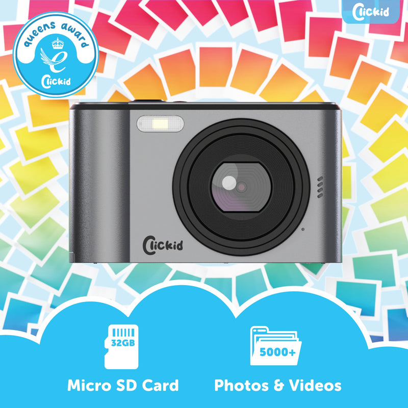 All-in-One Digital Camera with 48MP 1080p Photography and Full HD Video for Vlogging | 16x Zoom, 2.4" IPS Screen | 32GB Micro SD Card, Tripod and Extra Battery Included | ClicKid CAM20