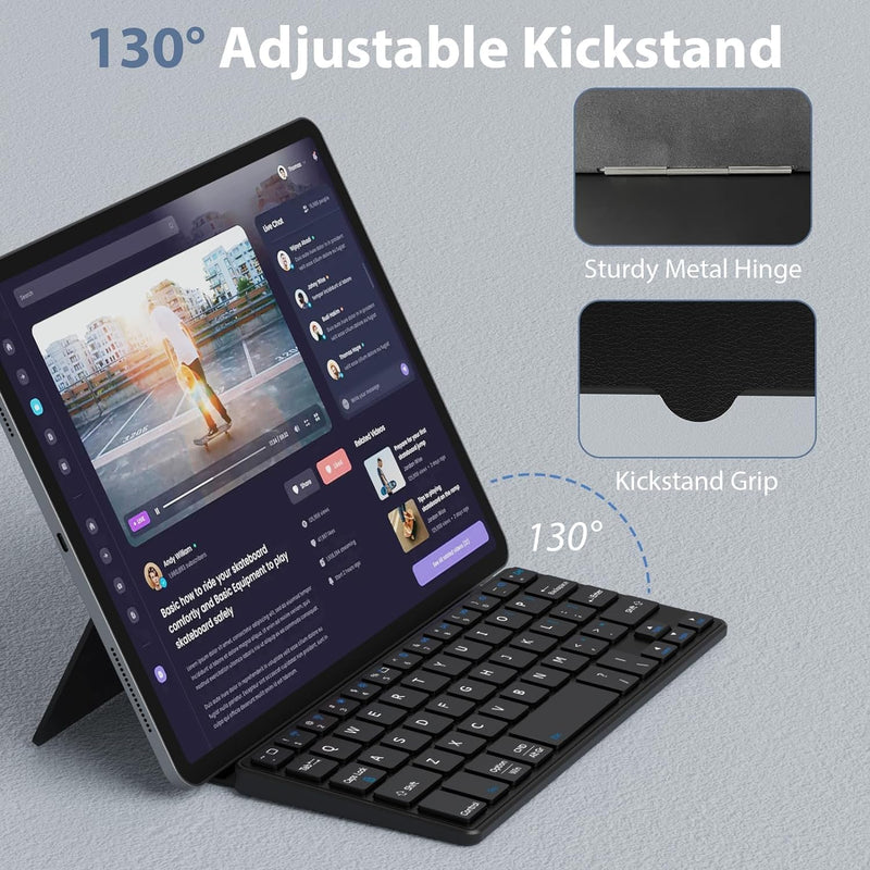 Doohoeek Portable Mini Keyboard for iPhone, iPad, Android Tablet, Dual Bluetooth Universal Keyboard with Freely Pivoting Stand for Android, Windows and iOS