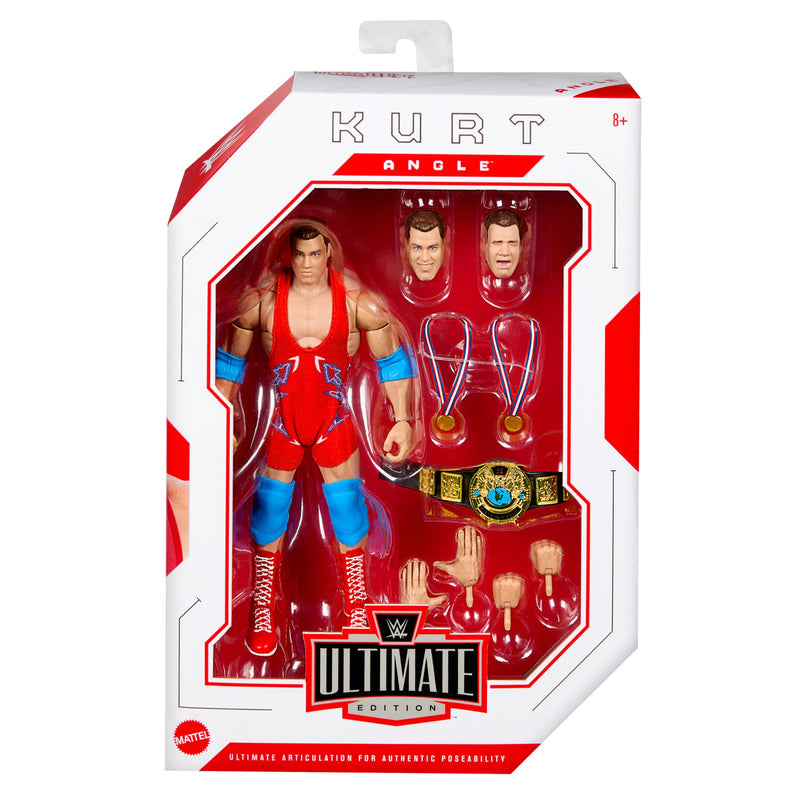 Mattel WWE Ultimate Edition Action Figure & Accessories, 6-inch Kurt Angle Collectible Set, Swappable Heads & Hands, Entrance Gear & 30 Articulation Points, HVF83