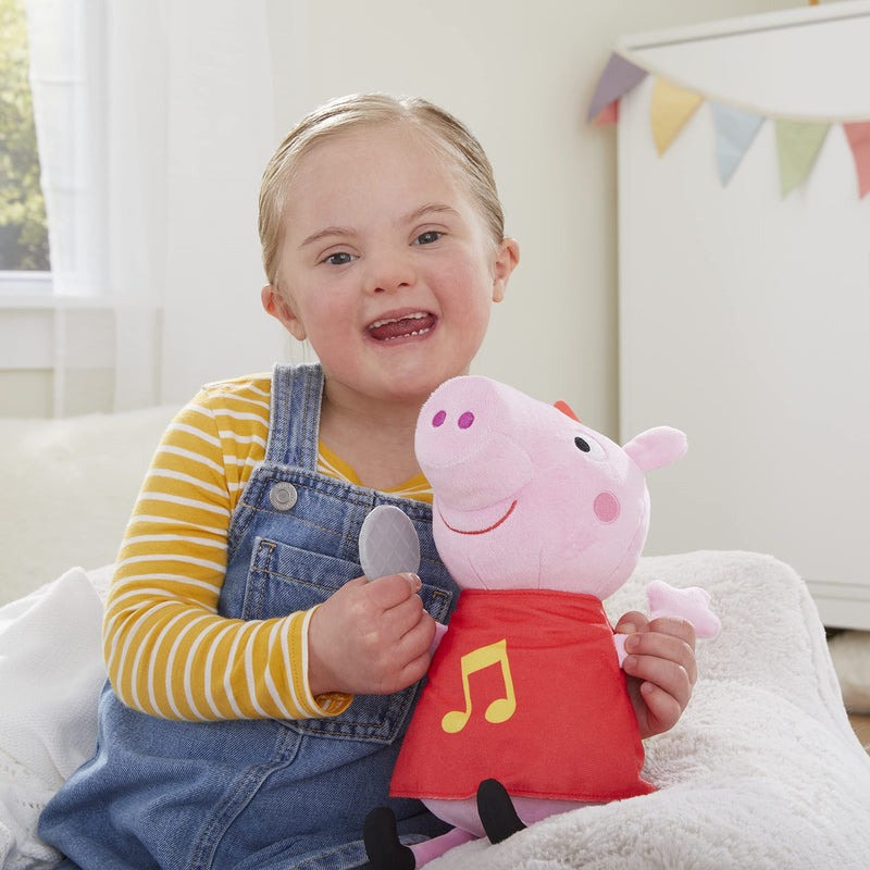 Peppa Pig Grunz-mit-mir-Peppa, Singing Plush Doll with Red Dress and Bow, Sings 3 Songs from the Series, Suitable from 3 Years