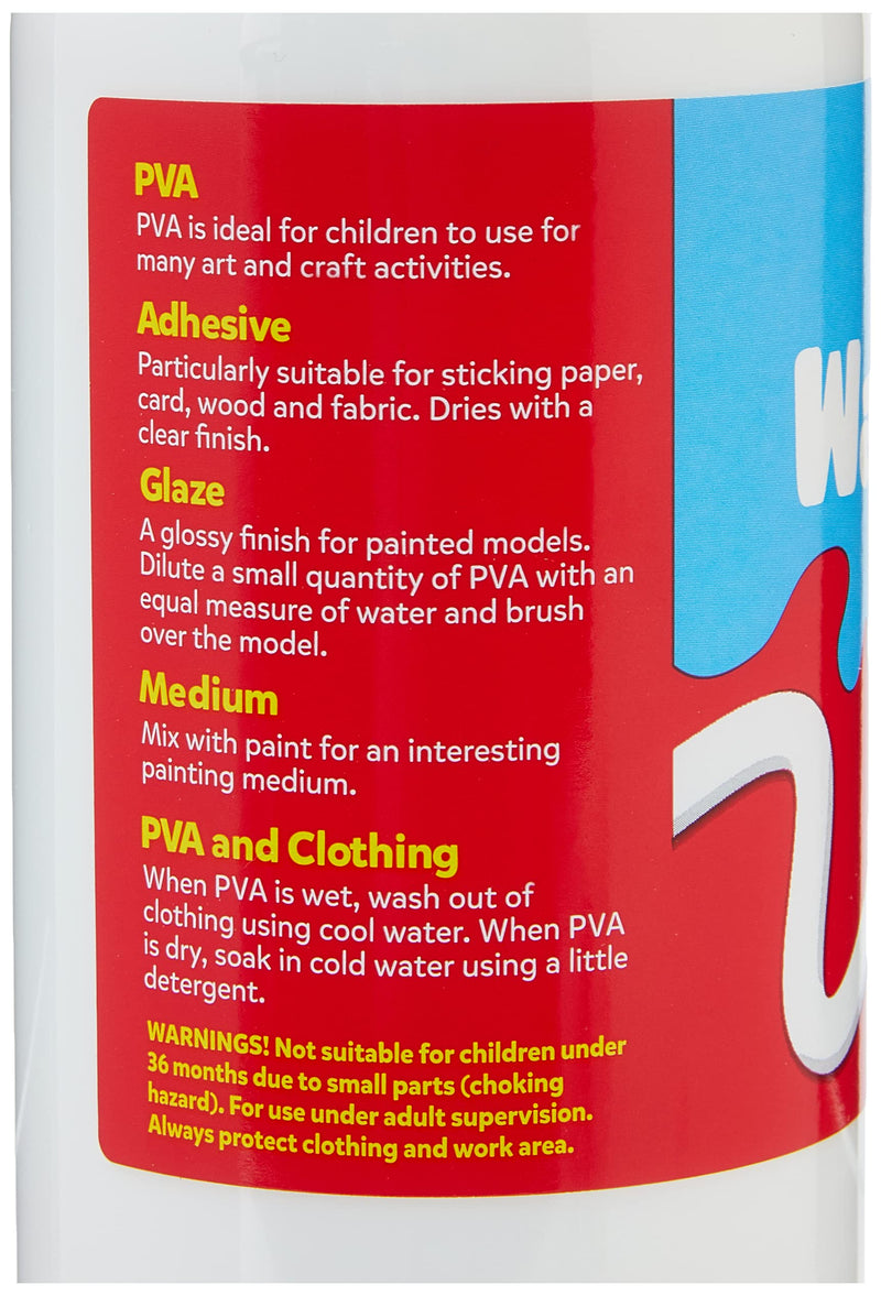 Galt Washable PVA Glue for Crafting, 500ml - Slime Making Easy Clean Kids Glue, Washes Out of Clothes - Clear Arts and Crafts Glue for Paper, Card, Wood and Fabrics - Children Safe, Ages 3 Years Plus