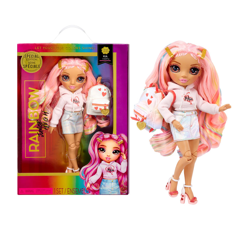 Rainbow Junior High Special Edition - KIA HART - 9"/22.86cm Pink Posable Fashion Doll with Accessories and Open/Close Soft Backpack - Great Toy Gift for Kids Ages 4-12