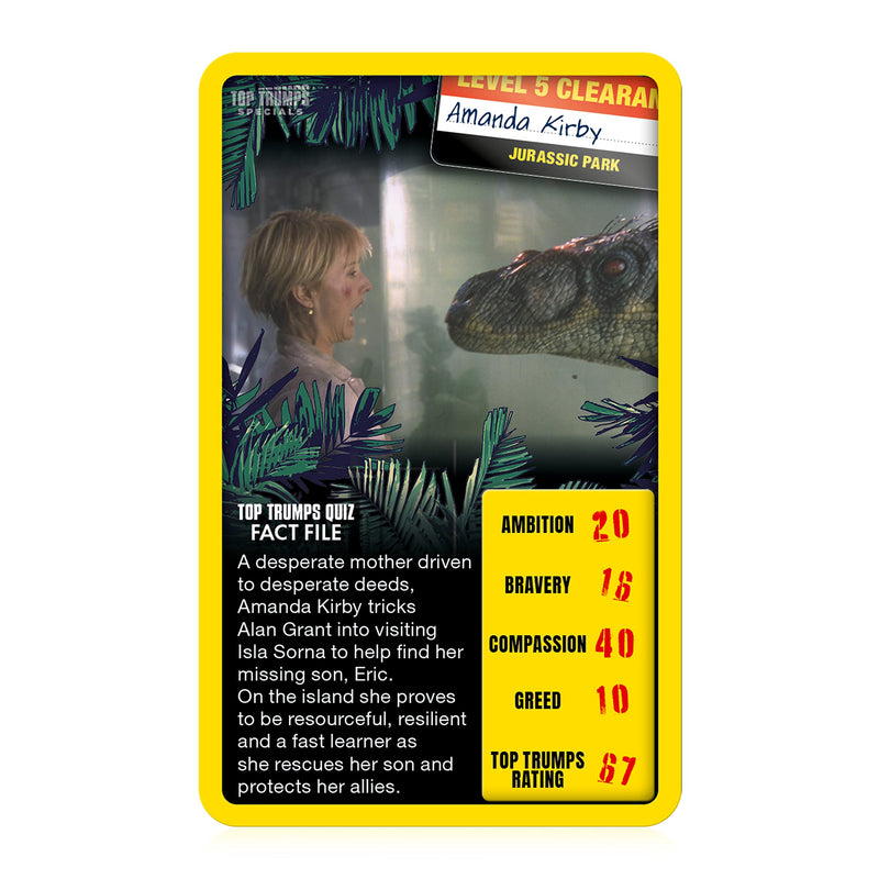 Top Trumps Jurassic Park Specials Card Game, journey through Isla Nublar and play with Dr Malcolm, Donald Gennaro, Eric Kirby and Alan Grant, educational gift and toy for boys and girls Aged 6 plus