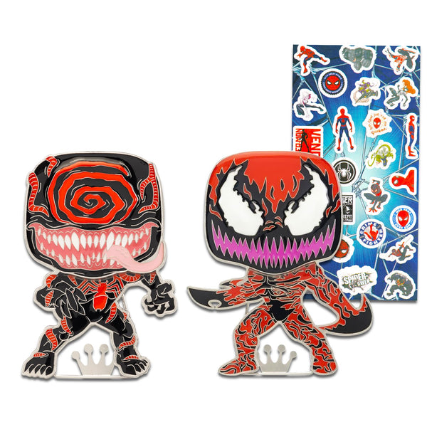 Venom Funko Pop Pins Party Favors Set - Bundle with 2 Venom Collectible Pins for Kids, Teens Plus Stickers | Marvel Venom Figurine Pins (4"), Venom Pin, Venom Enamel Pin, Marvel Pin, Marvel Enamel